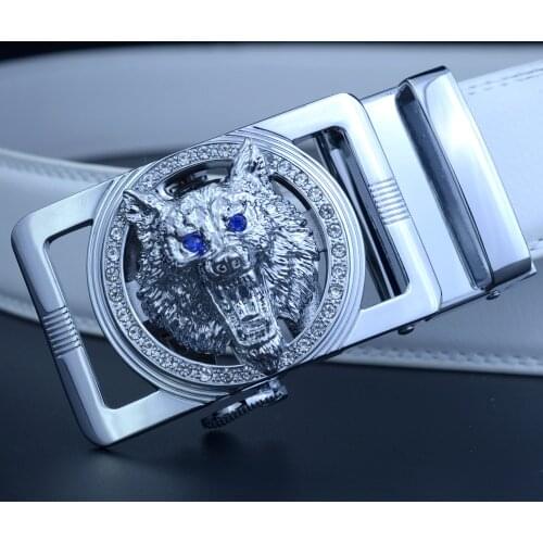 Wholesale Belt 2018 Hot Sell Brand Designer Wolf Head Automatic Buckle Leather Men Belt 110cm-130cm Luxury White Belts for Men