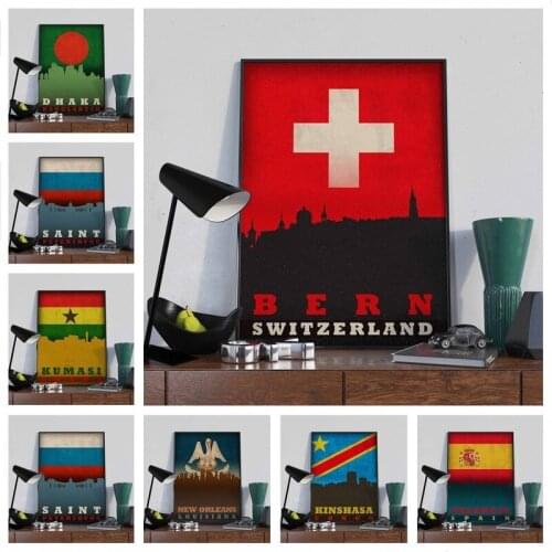 National Flag Old-fashioned Retro Collection Poster Print Wall Art Picture Canvas Painting Nordic Style Modern Home Decoration