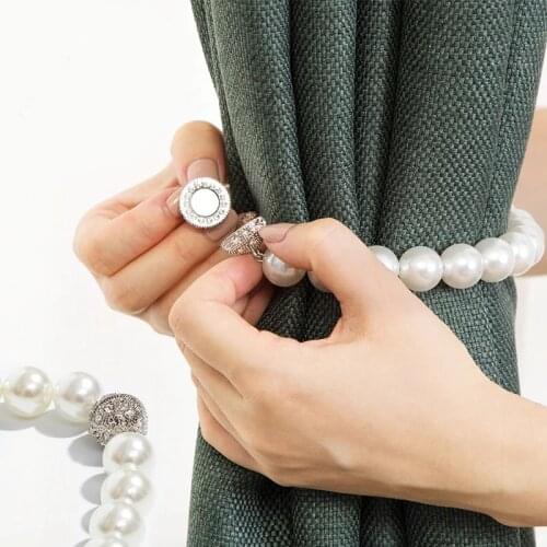 Rhinestone Magnetic Ball Straps Simple Pearl Curtain Buckle Clips Hook Holder Non-perforated Magnetic Curtains Tape Household