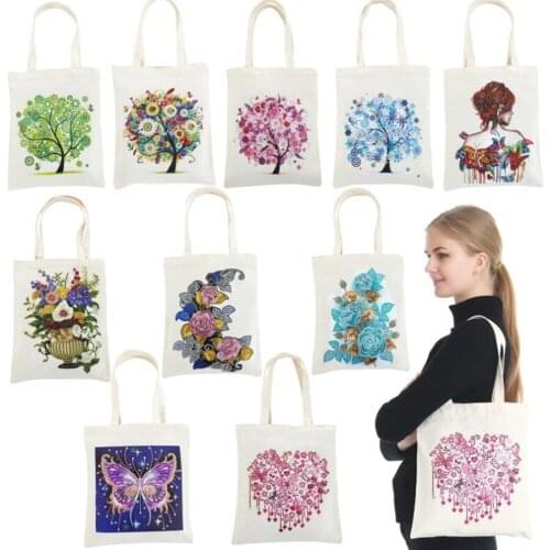 Diamond Painting Tote Bag Reusable Durable DIY Diamond Art Handbag Foldable Storage Bag Cross Stitch Embroidery Kit Art Craft