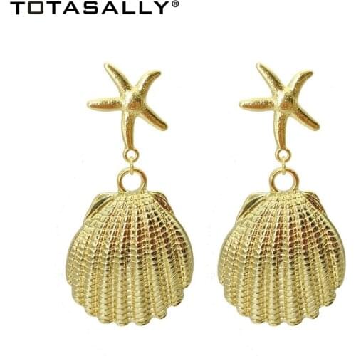 TOTASALLY Fashion Sea Shell Woman Earrings Fantastic Ocean Style Big Alloy Seashell Star Statement Earrings Summer Beach Jewelry