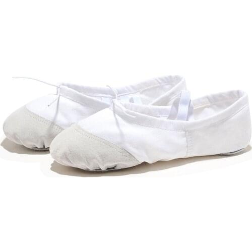 USHINE EU22-45 Leather Head Yoga Slippers Teacher Gym Indoor Exercise Canvas White Ballet Dance Shoes For Kids Girls Woman
