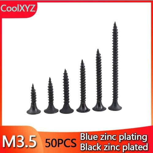 Reinforced KA Phillips Countersunk Head Self Tapping Screw Galvanized Cross Flat Head Wood Screw Drywall Nail M3.5 50pcs