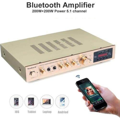 Bluetooth Amplifier High power Amplifier 200W+200W 5.1 Channel Dual microphone reverberation Built in Bluetooth FM radio USB