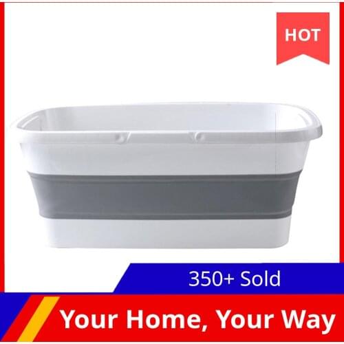 HOT-Foldable Mop Bucket Collapsible Portable Wash Basin Dishpan with Handle for Camping Fishing Floor Cleaning Flat Big Capacity
