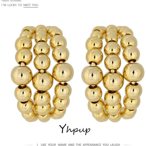 Yhpup Fashion Copper Bead Stud Earrings Statement Metal Texture Earrings for Women Party Jewelry бижутерия для женщин Gift 2021