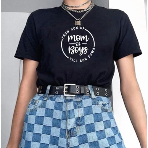 Mom of Boys Funny T Shirt Women Cotton Harajuku Tshirt Women Shrot Sleeve Loose Camiseta Mujer Black Tee Shirt Femme T-shirt