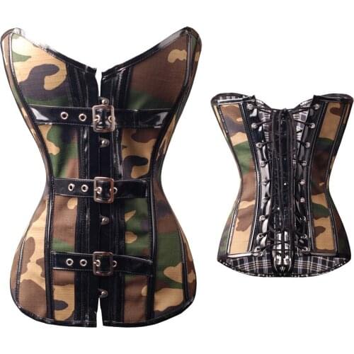 Women Camouflage Camo Print Boned Overbust Corset Waist Cincher Corsets Sexy Bustier Army Girl Tops Shaper Corpete Corselet
