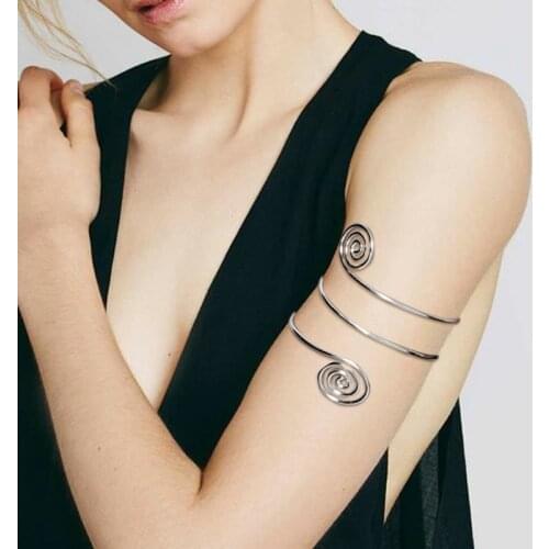 Bohemian Ethnic Spiral Upper Arm Bracelet Gold Silver Color Bracelets Women Geometric Hollow Out Cuff Bracelets & Bangles