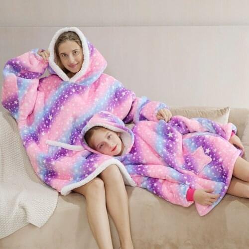 Winter Sherpa Blanket With Sleeve Ultra Plush Fleece Sweatshirt Blanket Hoodie Family Matching Sweatshirts Warm Thick TV Blanket