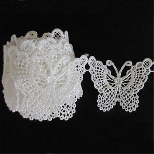 1 Yard 5cm White Butterfly Polyester Lace Trim Ribbon Fabric Applique Sewing Craft Crochet Wedding Dress Clothes Gift