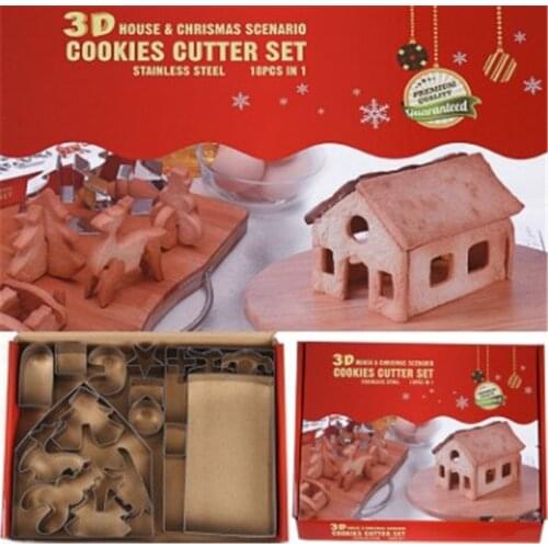 18PCS/ Set DIY Stainless Steel Bakeware 3D Christmas Cookie Cutter Biscuit Mold Fondant Cake Decorating Tools