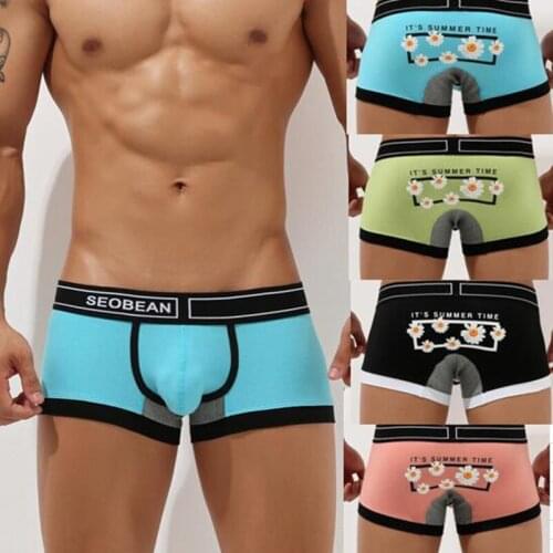 3pcs/lot New SEOBEAN Mens boxers sexy fashion underwear Low-waist printed boxer Cotton boxers