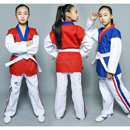 8 colors High Quality Taekwondo uniform korea Kids Adults Taekwondo Uniform Muay Thai Judo Clothes Sets Long Sleeves T126