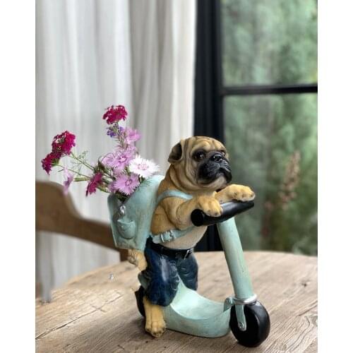 American Country Puppy Scooter Resin Accessories Garden Courtyard Ornaments Decoration Home Livingroom Desktop Figurines Crafts