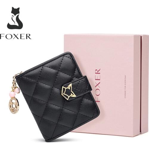 FOXER Brand Women Leather Zipper Wallets Coin Pueses For Female Fashion Short Purse & Clutch Bag