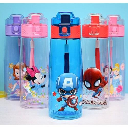 500ml Disney Mickey Mouse Cartoon Cup Cute Minnie Water Bottle Spiderman Princess Bottles Portable Children Kettle Leak Proof