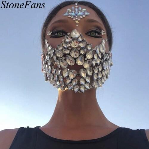 Stonefans 2021 New Shiny Big Crystal Face Jewelry Chain Decorations for Jewelryaddict Handmade Luxurious Face Accessories Gifts