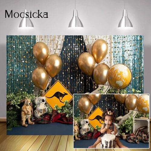 Wild Jungle Adventure Animals Portrait Backdrop Newborn Children Baby Birthday Cake Smash Photo Background Balloons Curtain
