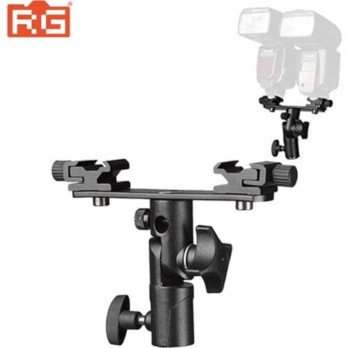 Double Twins Dual Hot Shoe Swivel Lamp Bulb Speedlight Flash Light Holder with Umbrella Socket for Studio Video Photography