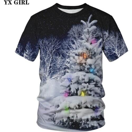 YX GIRL Christmas style t-shirt 2018 summer New Fashion t shirts snow and christmas tree Print 3d Mens Womens Cool t shirt