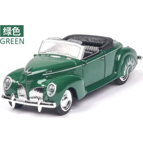 1: 38 Lincoln Convertible Classic Car With Sound and Light Simulation Alloy Childrens Toy Car Model Antique Birthday Gift Green