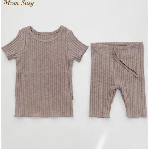 Baby Girl Cotton Ribbed Clothes Set Tshirt+Shorts 2PCS Summer Girl Princess Homesuit Short Sleeve Sleepwear Baby Clothes 6-24M