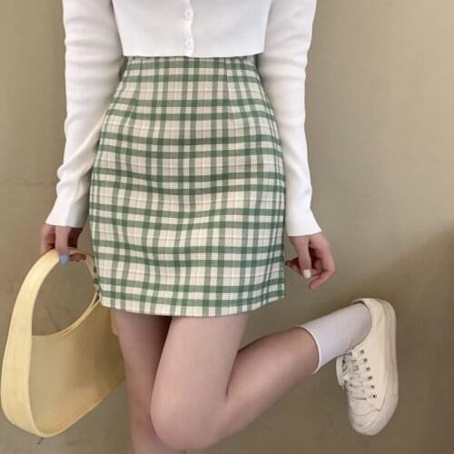 Summer Women Plaid Skirt High Waist Slimming Student Short Skirt Green Young Vitality All Match Girls Skirts Kawaii Preppy Style
