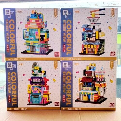 Ramen House Gaming Room Milk Tea Shop MIni Building Blocks Modern Shops Bricks Convenience Store 3D Model Toys For Children Gift