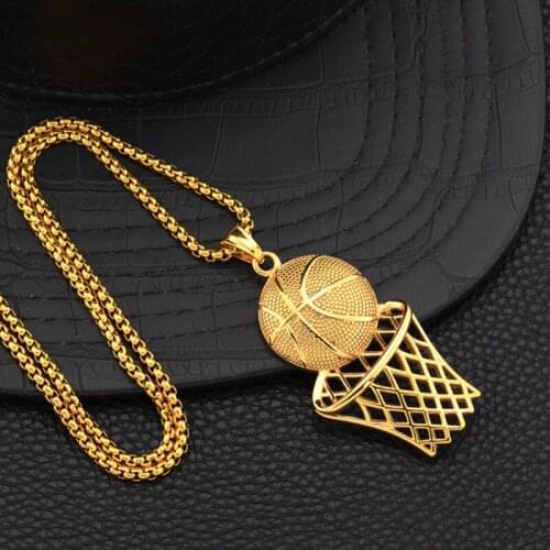 Trendy Gold Color Silver Basketball Hoop necklace, Basketball net, Backboard, sports charm pendant