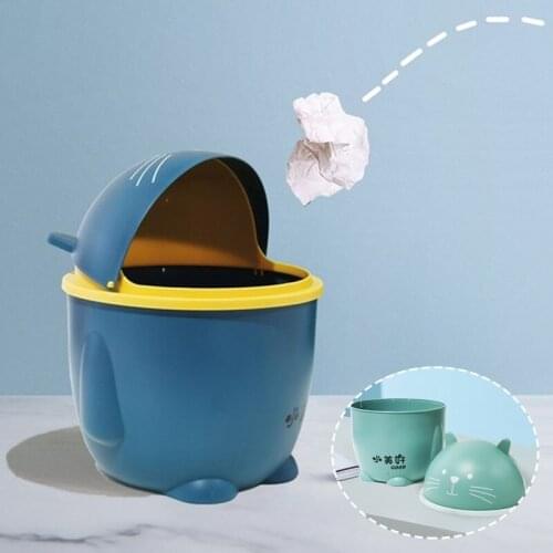 Cartoon Cute Small Trash Can Home Office Storage Household Debris Bucket Garbage Bin Desktop Trash Can With Lid Desk Organizer