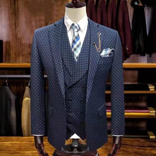 2020 New wedding Tuxedo Men suit Dress slim fit Blazer Groom Dot printed Mens suits 3 Piece set Casual formal Business suits