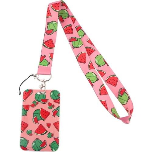 YA134 Watermelon Office Card Sets ID Badge Case Clear Bank Credit Card Badge Holder Delicious Fruit Lanyards Keychain