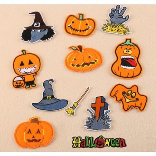 Halloween Pumpkin Embroidery Patches Iron on Skull Stripes Witch Appliques Clothes Stickers Ghost Clothing Badges Cartoon Icon