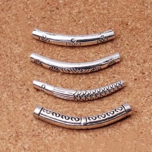Charm long tube Tibetan silver vintage elbow bracelet anklet handmade DIY metal spacer Tube making beads embossed jewelry making