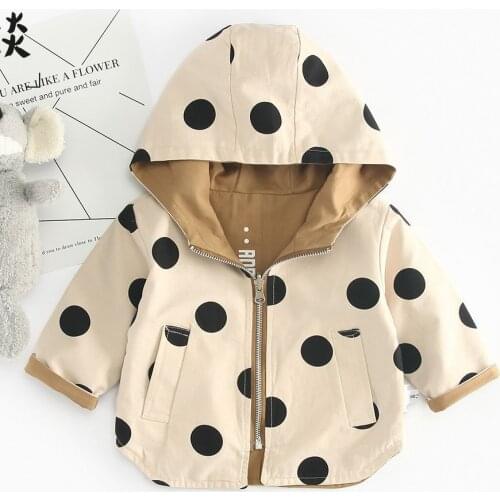 Girl coat Autumn new Tide Korean childrens hooded top baby wave dot both sides wear windbreaker toddler baby boy girl clothes