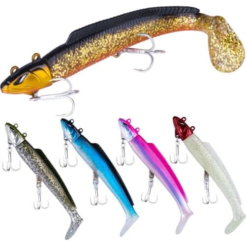 Goture 5pcs Fishing Lure Swimbait Black Minnow Lead Jig Head Soft Rubber Tail Wobbler Fishing Lure 105mm 21g/115mm 28g