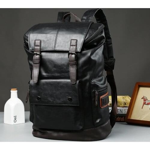 Fashion Mens backpack Leather Mens Backpacks Business Travel Backbag College Students School Bags