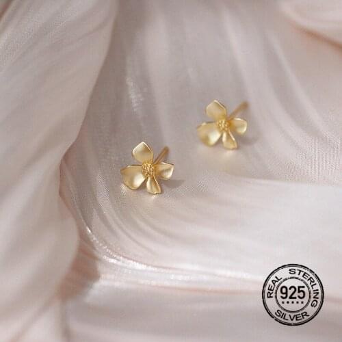 S925 Silver Flower Earrings For Women Gold Simple Fashion Style Hot Sale Female Daily High Quality Mother Gift Jewelry INEFFA