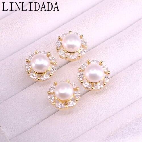 6Pair 12mm, Gold Filled Fashion Jewelry For Women, Clear Zirconia CZ with Pearl Stud Earrings Bridal Earring