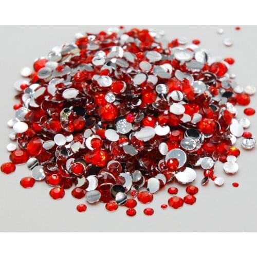 Mixed Sizes Light Siam Color Round Acrylic Non Hotfix Flatback Glue On rhinestone Nail Art Stones For Wedding Clothing Decorate