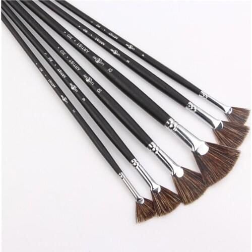 6pcs/Set Special offer Wild Boar Bristle brush pen set fan shape art supplies painting pen oil painting brush Student Stationery