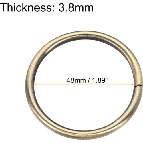 Uxcell Metal O Ring 48mm(1.89") ID 4.8mm Thickness Iron Rings for Hardware DIY Accessories Bronze Tone 6pcs