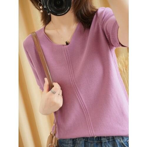 T-shirt women 2021 new summer pure cotton top women round neck pullover short-sleeved knitwear plus size tees hot