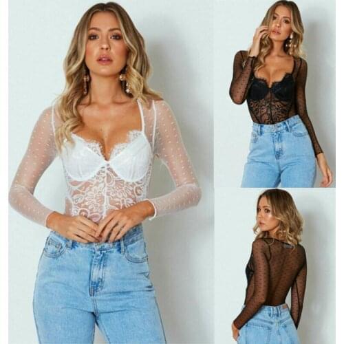 Women Fashion Stretch Deep Plunge V Neck Long Sleeeve Bodysuit Sexy Exotic Apparel Teddies Bodysuits Ladies Jumpsuit Leotard Top