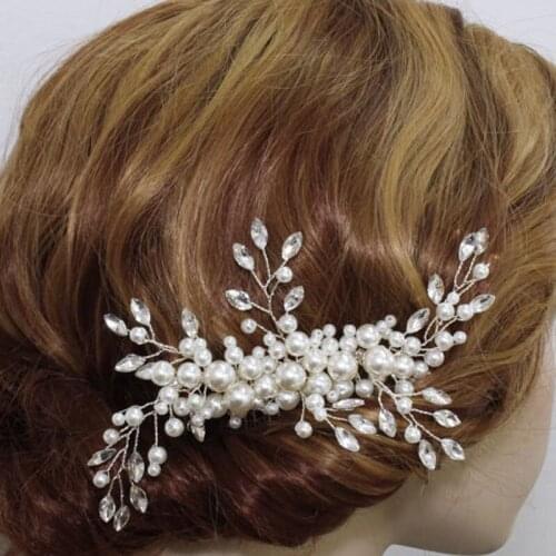 Wedding Clips Crystal Faux Pearl Bridal Crown Hair Comb Hair Accessories NIN668