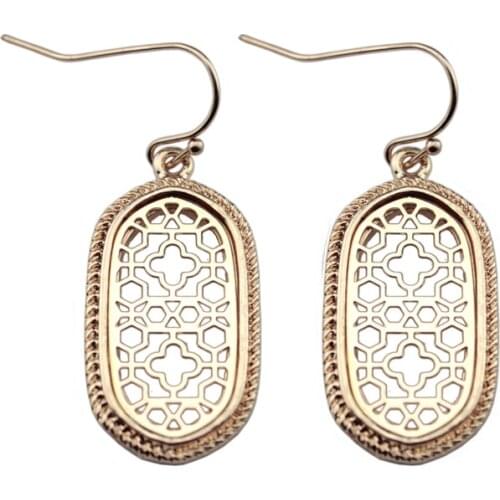 Rose Gold Mini Cutout Quadrifoglio Oval Hook Earrings for Women ZWPON Fashion Zinc Alloy Geometric Statement Earrings Jewelry