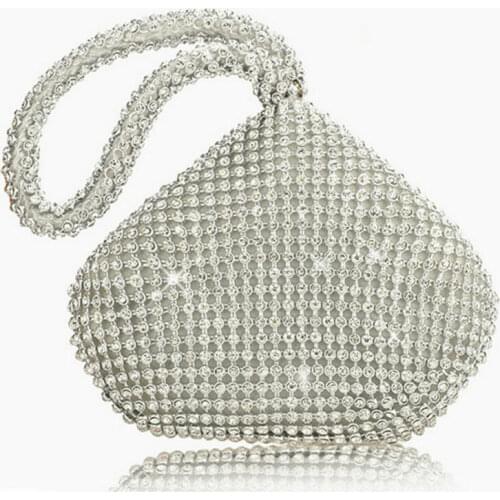 Women Ladies Handbags Silver pouch Crystal Diamante Ladies Party Evening Wedding Clutch Hand Bag Puese /BY