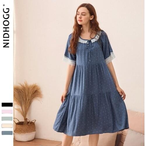 Summer New Short-sleeved Cotton Long Sleepwear Korean Fresh Lace Printing Night Dress Women Plus Size Nightgowns Lingerie Dress