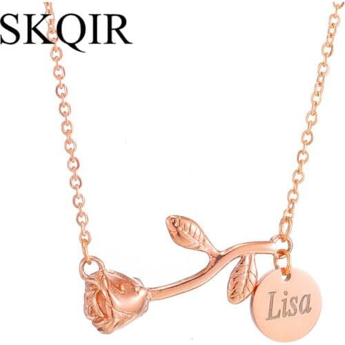 Custom Name Pendant Rose Flower Necklace For Women Wedding Gold Color Stainless Steel Necklaces For Mothers Day Gift